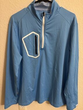Light Blue Quarter-Zip Pullover with Chest Zip Pocket